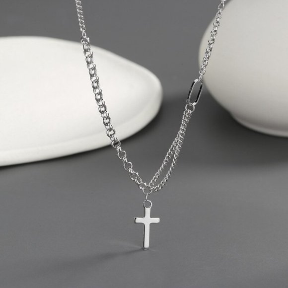 NEW Silver Clavicle Chain Double Cross Necklace - Picture 4 of 8